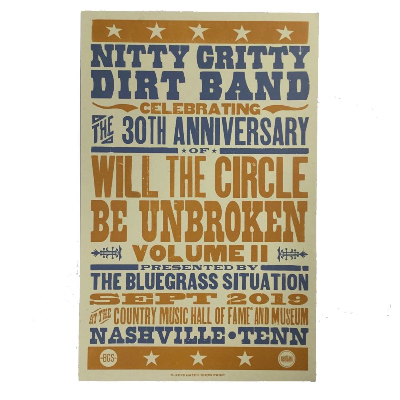 The Bluegrass Situation - BGS x Nitty Gritty Dirt Band at AmericanaFest 2019 screenprint poster (limited edition)