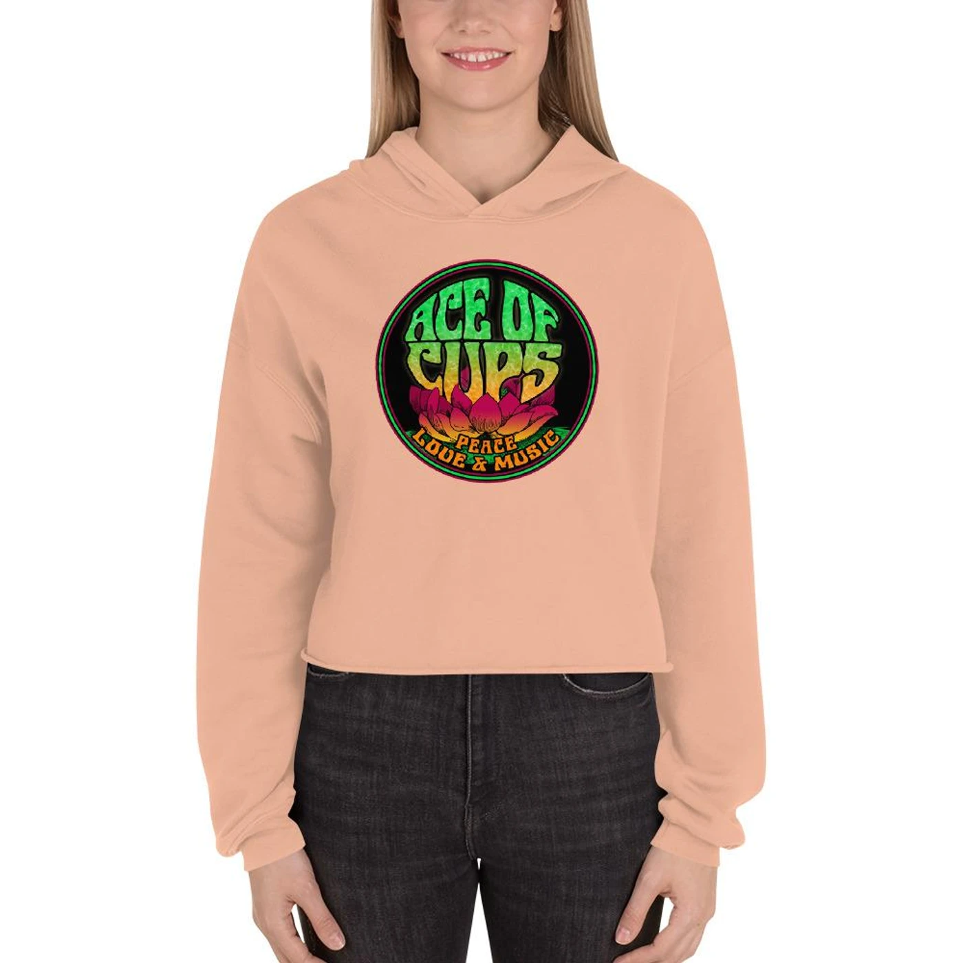 Ace of Cups - Ladies Logo Crop Hoodie (Peach)