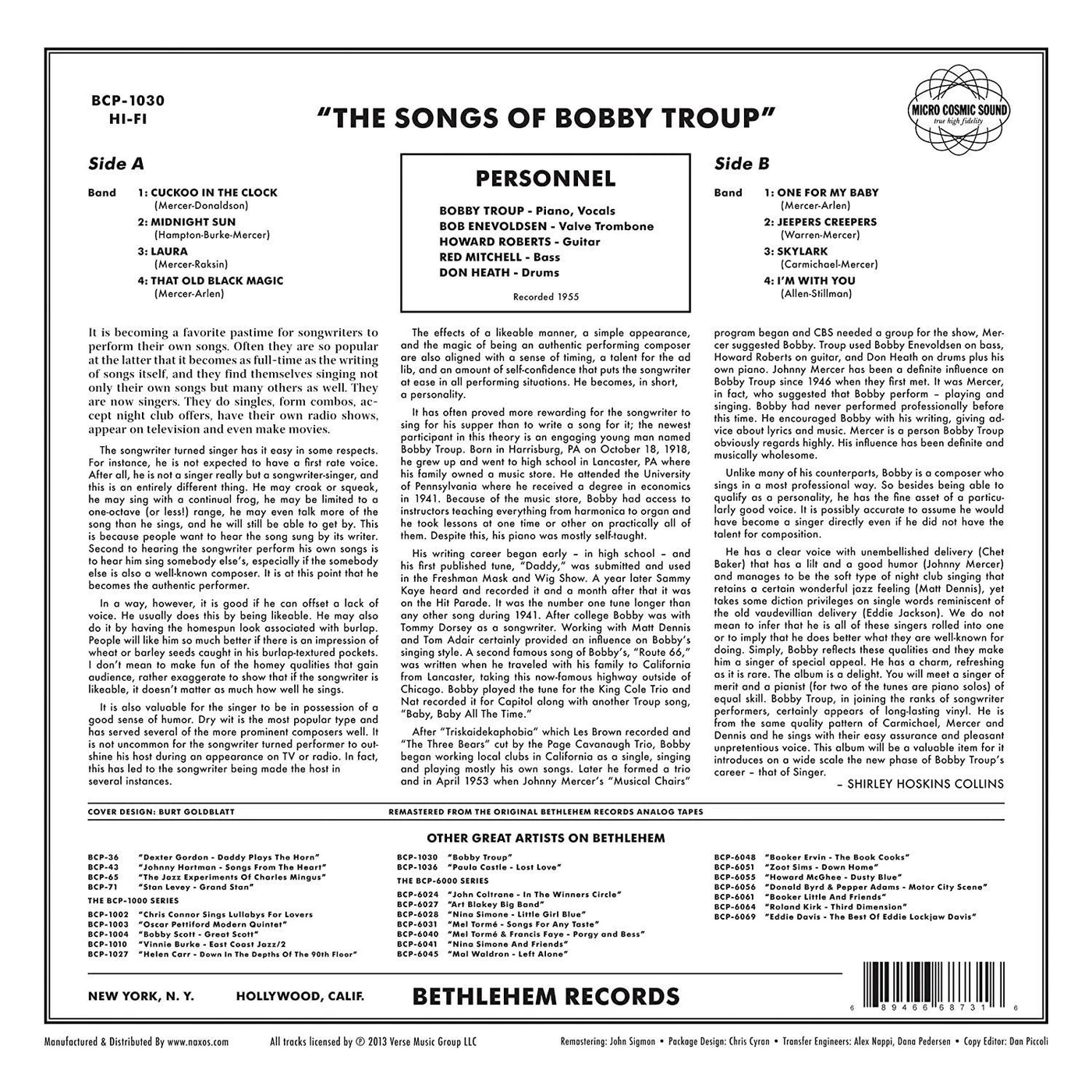 SONGS OF BOBBY TROUP Vinyl Record