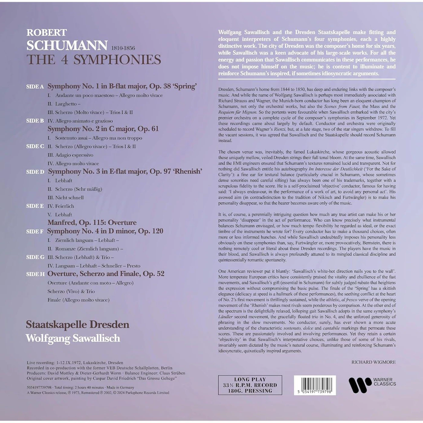 Wolfgang Sawallisch Schumann: Symphonies Nos. 1-4 (4LP) Vinyl Record