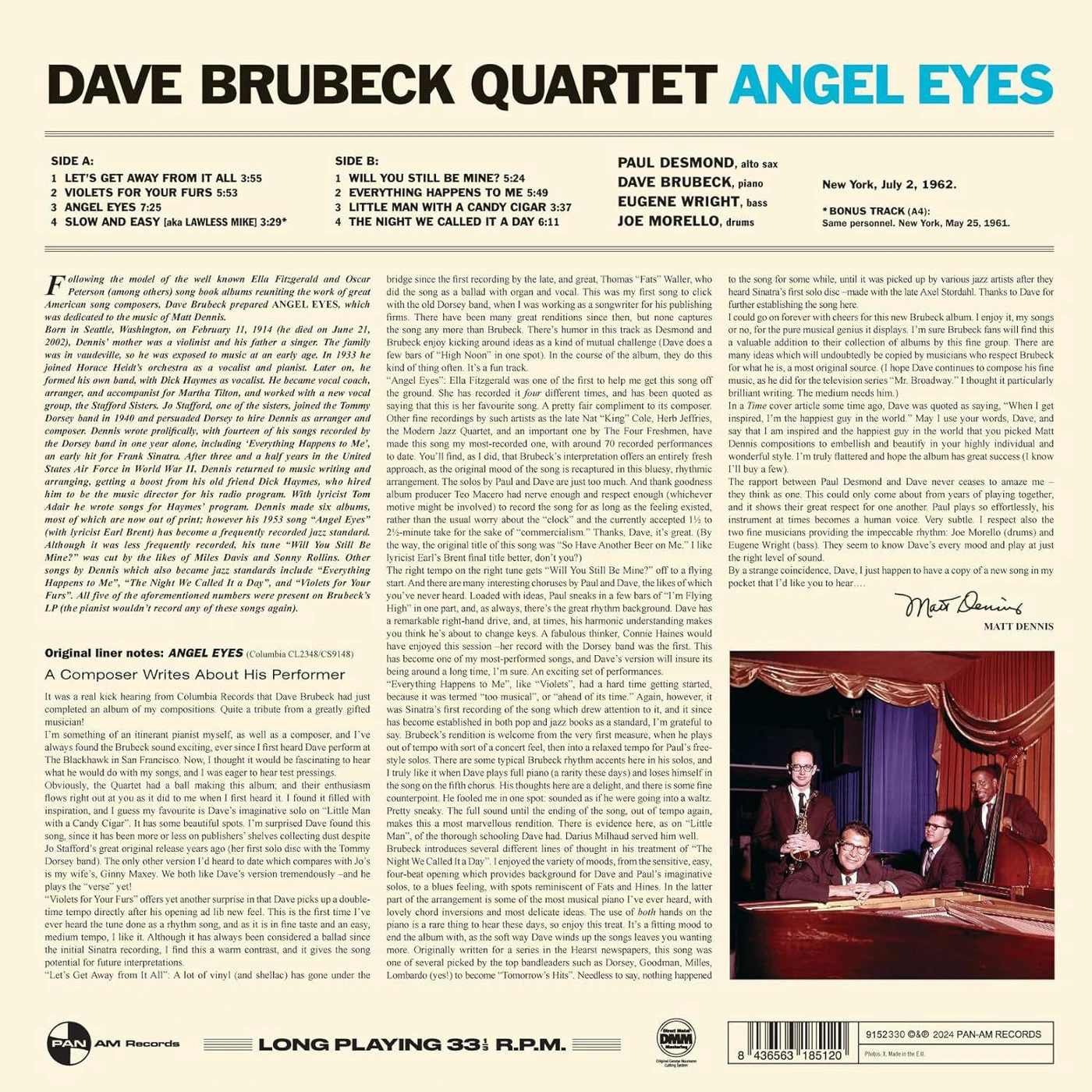 Dave Brubeck Angel Eyes (180G) Vinyl Record