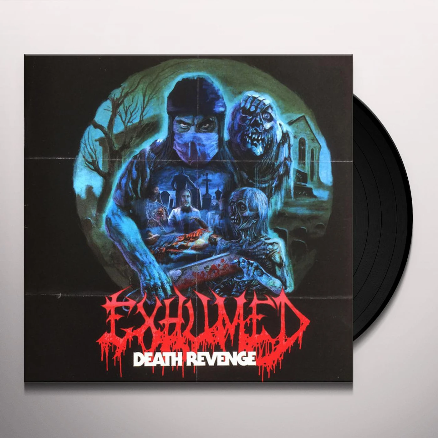 Exhumed DEATH REVENGE (SEA BLUE & BLACK ICE QUAD WITH RED, BONE WHITE & CYAN BLUE SPLATTER VINYL) Vinyl Record