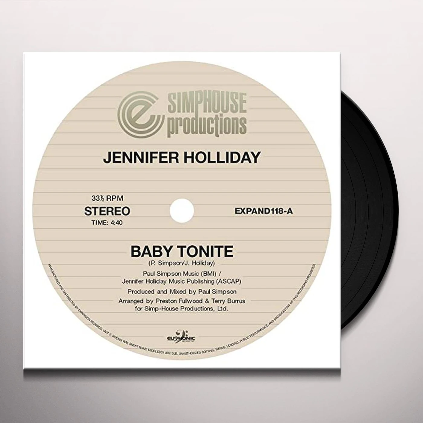 Jennifer Holliday BABY TONITE Vinyl Record