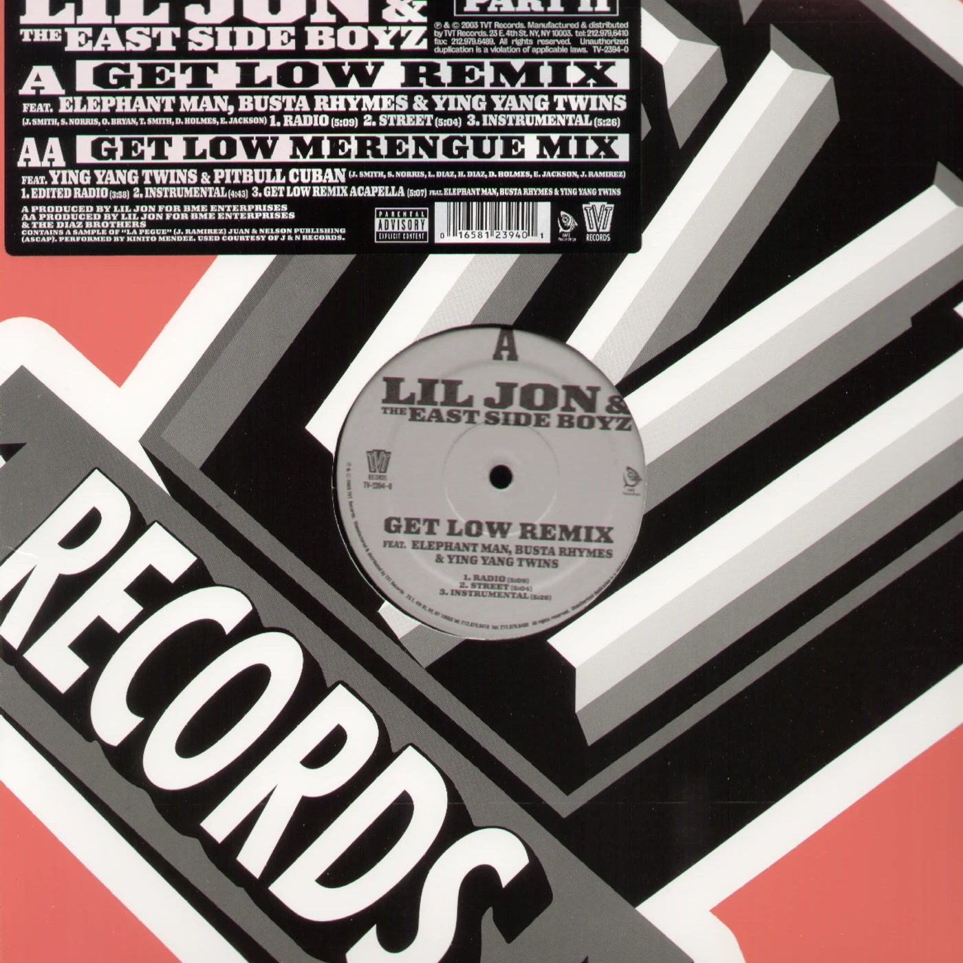 Lil Jon GET LOW REMIX Vinyl Record
