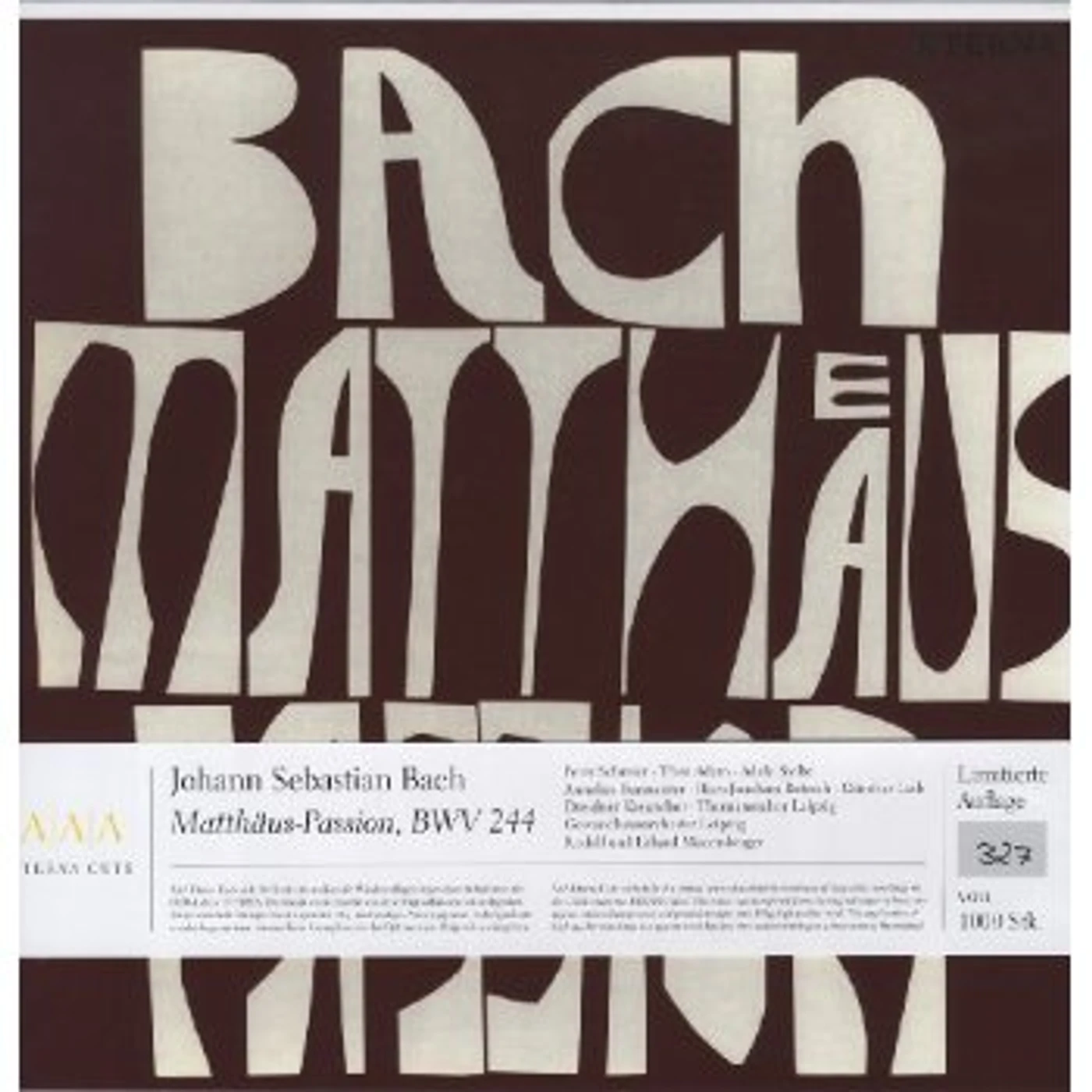 J.S. / Schrier / Dresden Kreuzchor Bach ST MATTHEW PASSION Vinyl Record