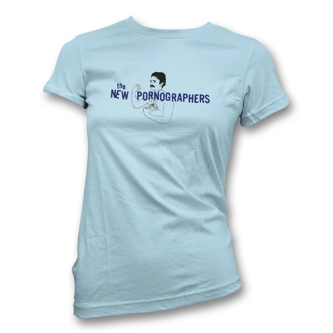 The New Pornographers Mustache Man Blue T-Shirt - Women's