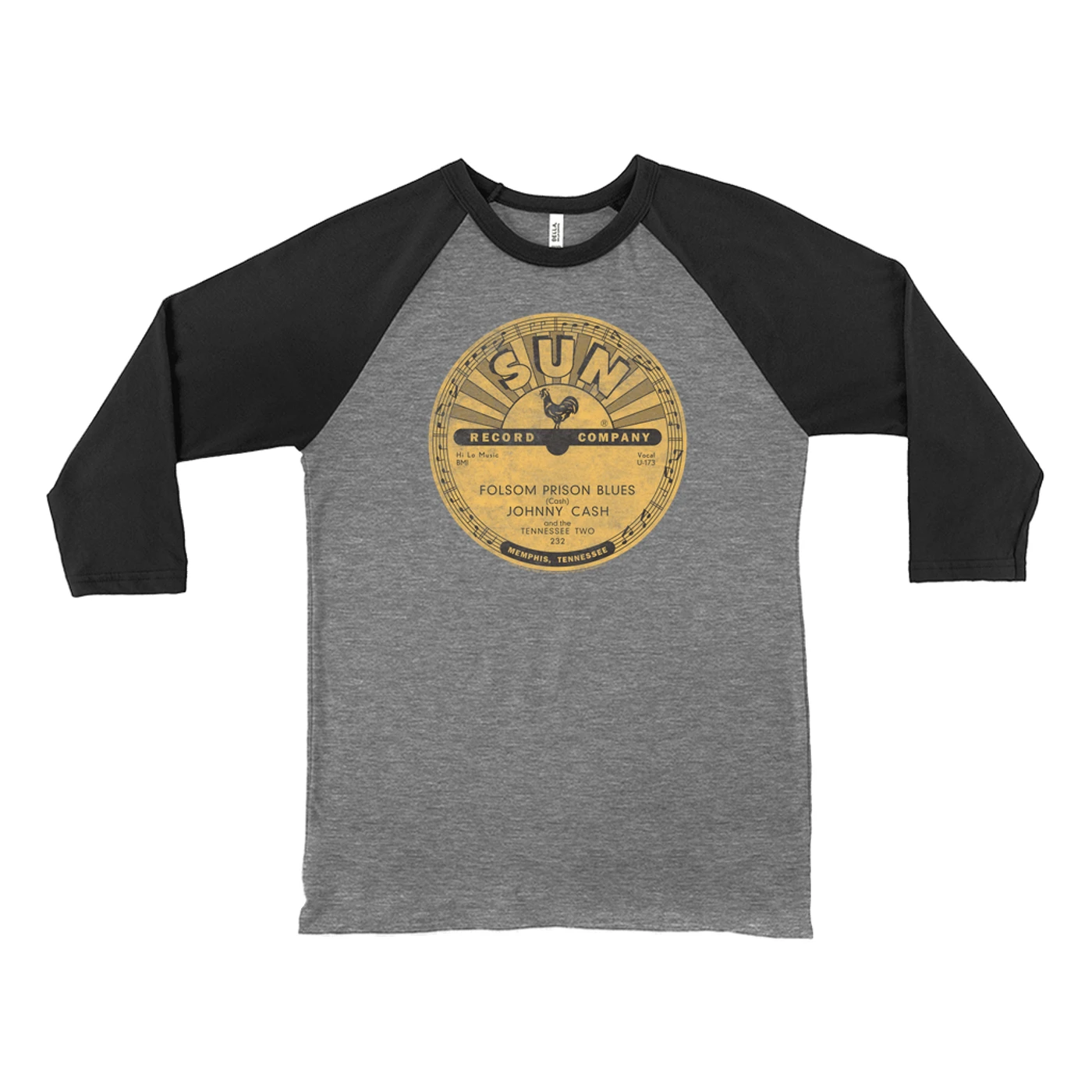 Johnny Cash 3/4 Sleeve Baseball Tee | Folsom Prison Blues Record Label Distressed Johnny Cash Shirt
