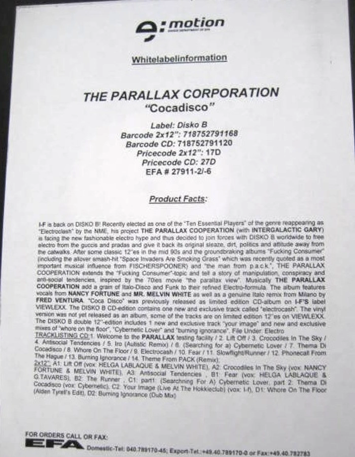 The Parallax Corporation Cocadisco Vinyl Record